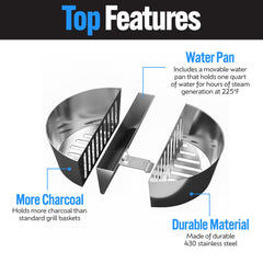 Slow 'N Sear FireBasket side profile fitting under grill grate for even heat