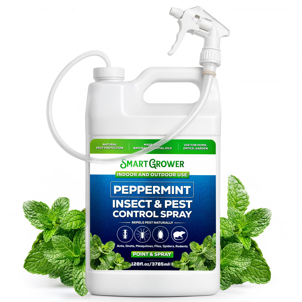 Smart Grower front label of 128oz peppermint spray showing product name and size benefits