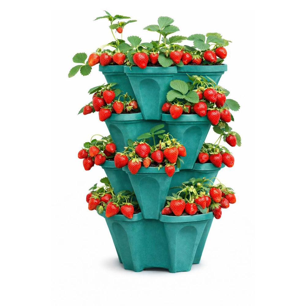 smart spring front view of the 4-tier planter tower, space-saving benefit