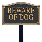 SmartSign front view showing gold and black designer beware of dog plaque benefit: immediate property notice