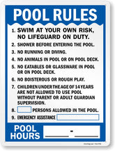 SmartSign front view of pool rules sign showing clear lettering and color contrast for quick reading