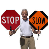 SmartSign front view of stop slow paddle showing clear legend and reflectivity