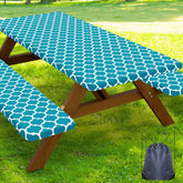 Smiry aqua front view of full table cover showing neat fitted look and protection
