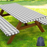 Smiry front view of full 8ft picnic table cover showing neat fit and style