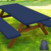 Smiry front view of navy table cover showing neat fitted look and protection