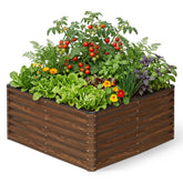 SnugNiture front view showing full assembled raised garden bed and planting depth benefits