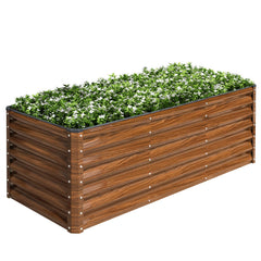 SnugNiture front view of galvanized raised bed showing full planter and depth benefit
