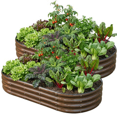 SnugNiture front view of oval raised bed showing sturdy, space-saving layout and curb appeal
