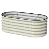 SnugNiture front view of oval galvanized planter showing full profile and beige-white finish