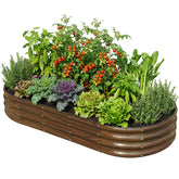 SnugNiture oval raised bed front view showing full planting area and neat shape benefit