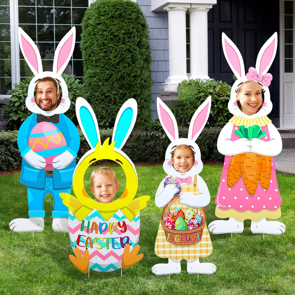 Soaoo front view of four colorful Easter yard signs, attracts visitors