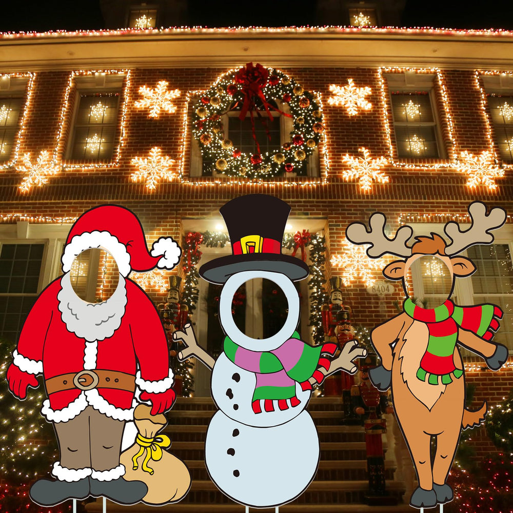 Soaoo front view of three yard signs showing festive curb appeal
