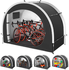SOFFRIA front view of canopy shelter showing weather protection and storage