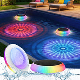 Soiarllt front view of floating pool light showing sleek design and solar panel benefits