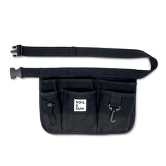 Soil & Sun black belt pouch front view showing organized pockets and hands-free convenience