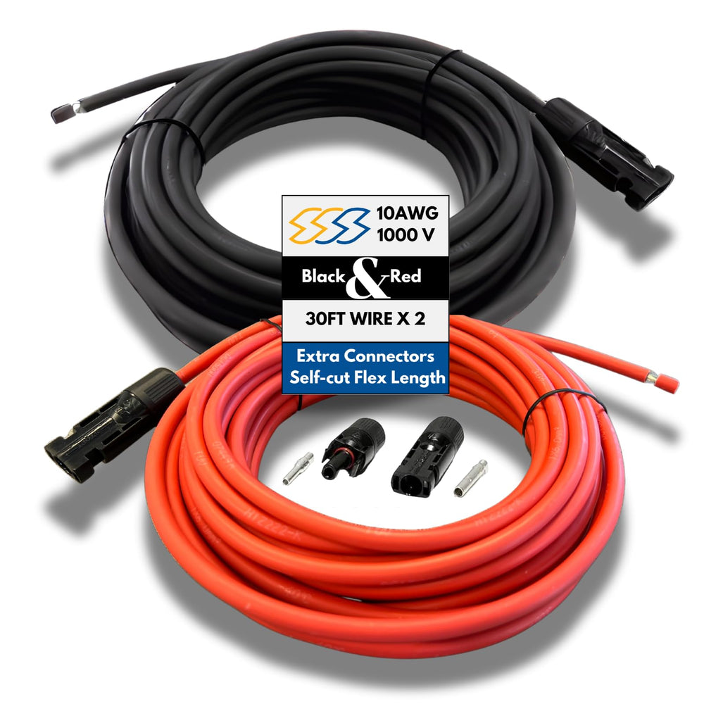 Solar Super Sonic front packaging showing 30FT cable pair and included connectors for quick install