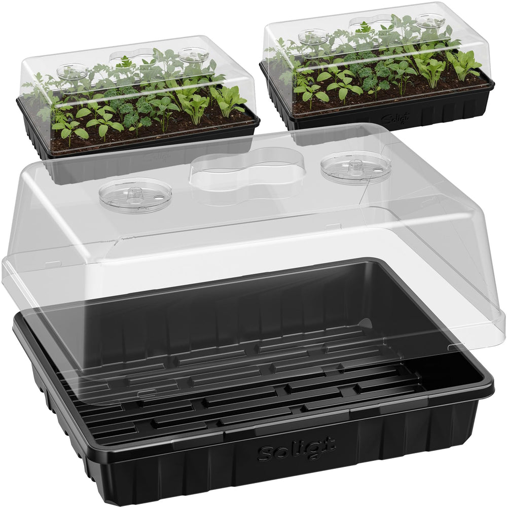 SOLIGT front view of three starter trays and three clear domes showing full kit benefits