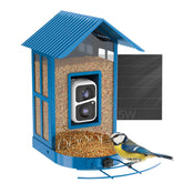 SOLIOM BF08 front view showing metal feeder and camera for durable backyard watching