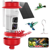 SOLIOM feeder front view showing bright red ports and 16oz capacity benefit watching birds