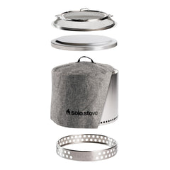 Solo Stove Bonfire front view showing stainless steel fire pit and flame, clean aesthetic