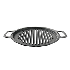 Solo Stove front view of the large cast iron grill top showing durable cooking surface and benefit of stability
