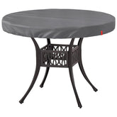 SoloToo front view of round table cover protecting tabletop from elements