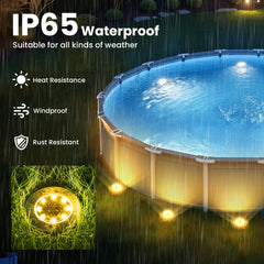 SOLPEX mounted around an above-ground pool at dusk adding safety and atmosphere