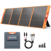 SOLUPUP folded 200W panel front view showing compact portability and handle