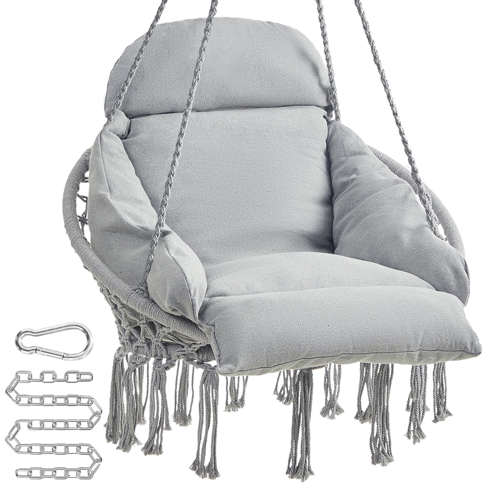 SONGMICS front view showing full boho hanging chair and cushion comfort