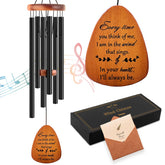 Soopau front view of wind chime showing engraved comfort message and calm design