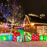 Sosation front view of 9ft inflatable gift box shows festive curb appeal