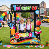 Soulchen front view of inflated 6ft frame highlighting colorful first day of school graphics and photo-ready design