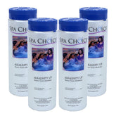 SpaChoice front packaging showing 2 lb 4-pack and clear dosing instructions benefit clarity