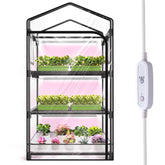 SpeePlant front view assembled greenhouse showing compact footprint and protected plants