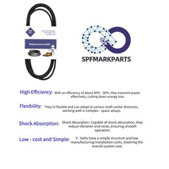SPFMARKPARTS belt next to measuring tape showing correct 60-inch scale for accurate replacement