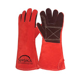SPITJACK front view gloves showing leather exterior and padded cuff for protective coverage