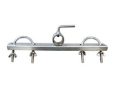 SPITJACK front view shackle attached to 1" round spit for secure roast