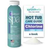 SplashWiz ProTeam Spa DiChlor front label showing product identity and easy dosing