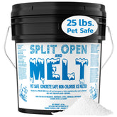 Split Open and Melt front pack showing 25 lb bag and usage information benefits