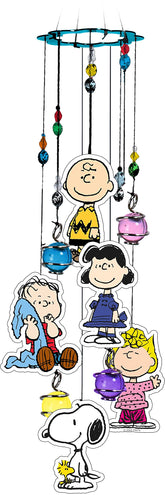 Spoontiques Peanuts wind chime front view showing characters and hanging tubes for decorative charm