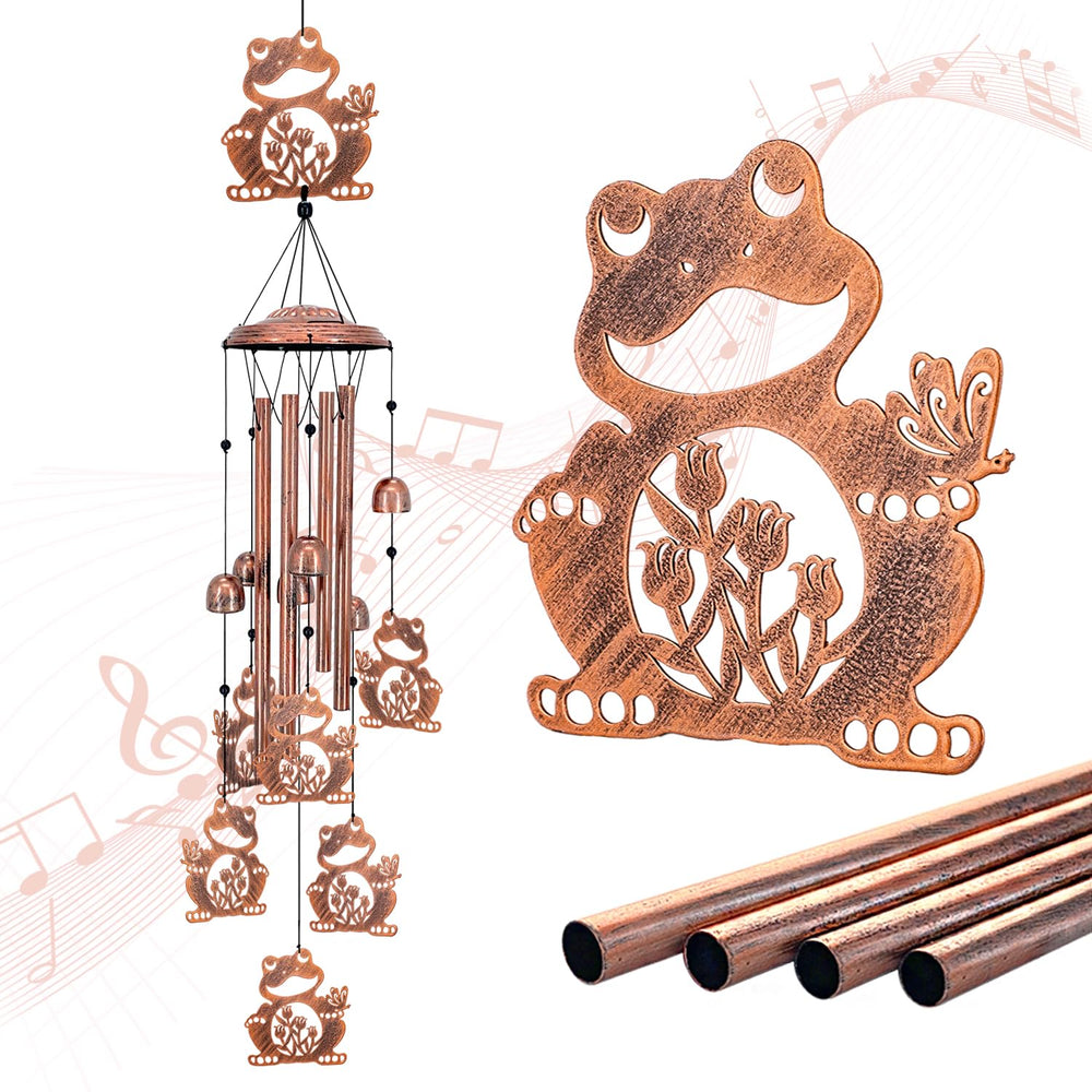 SRDJXY front view of frog wind chime showing full design and charm