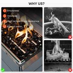 Stanbroil fire pit with flames over glass showing brighter flame contrast and cleaner burn