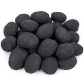 Stanbroil front view of 24 black ceramic pebbles showing full pack and organized set, durable look