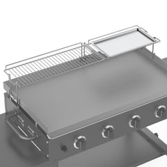 Stanbroil warming rack front view on 36" Blackstone showing extra warming space