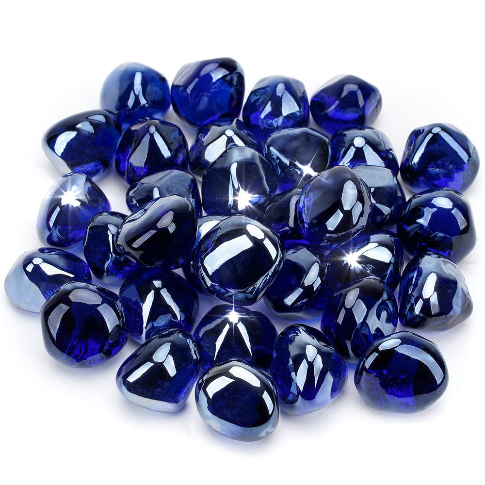 Stanbroil bag of royal cobalt fire glass showing packed 10-pound supply and color benefit