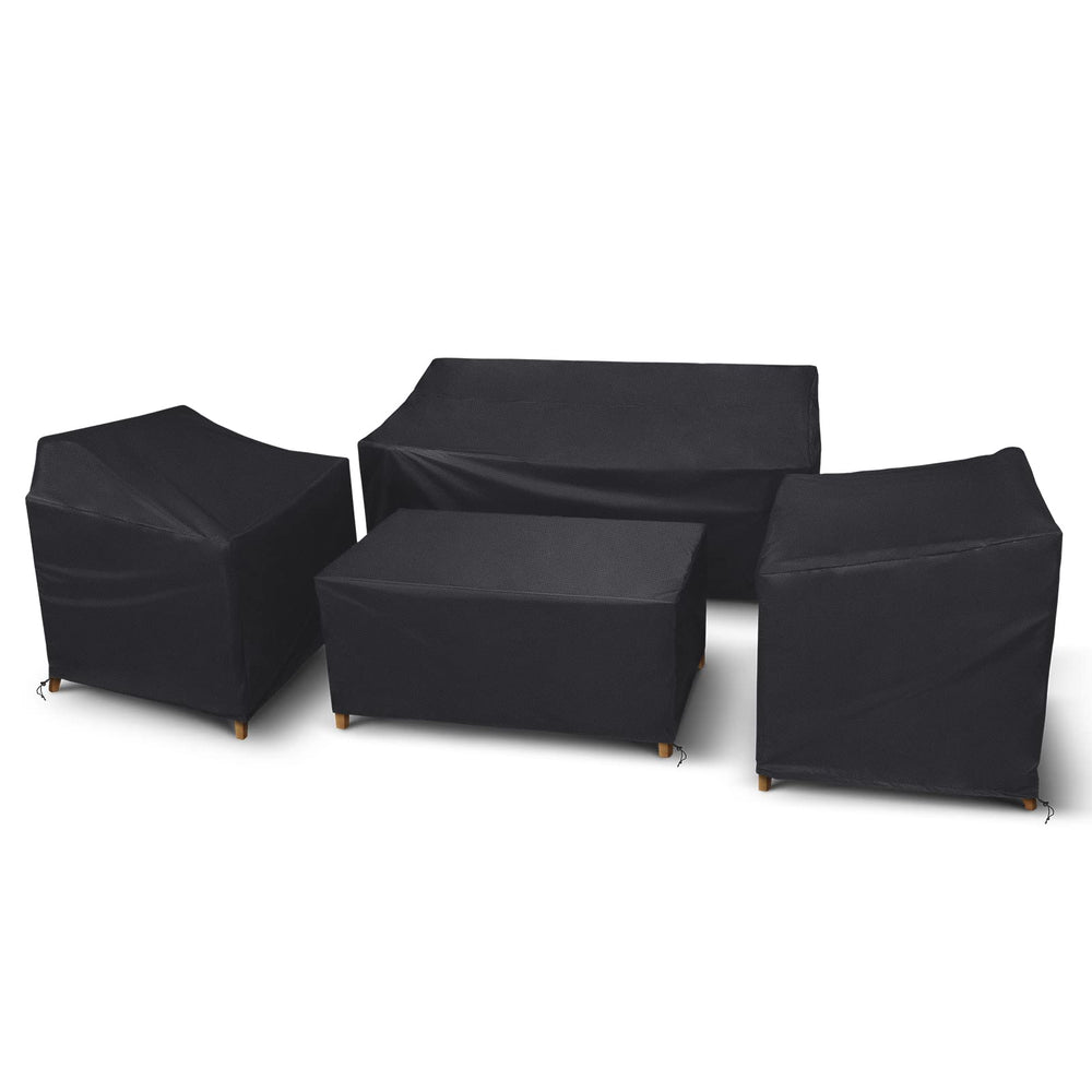 STARTWO front view of complete 4-piece black cover set protecting furniture