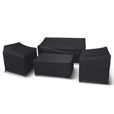 STARTWO front view of complete 4-piece black cover set protecting furniture