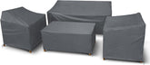 STARTWO front view of four-piece cover set protecting furniture outdoors