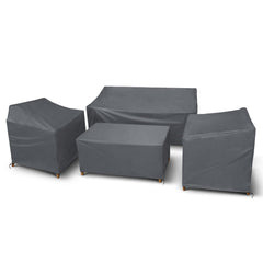 STARTWO front view of full covered 4-piece conversation set protecting furniture from weather