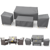 STARTWO front view of full 4-piece set protecting patio — clear protection